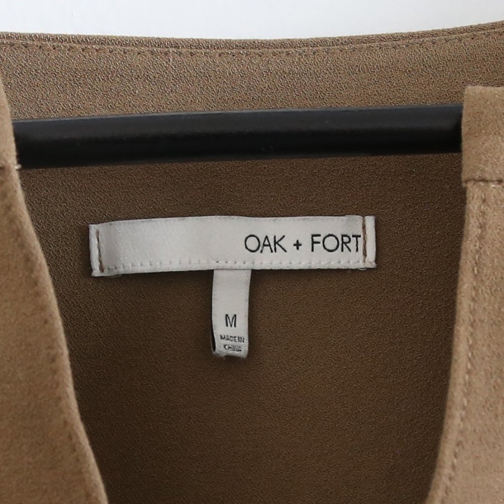 OAK + FORT High Low Tan Blouse W/ Neckline Slit - Picture 2 of 4